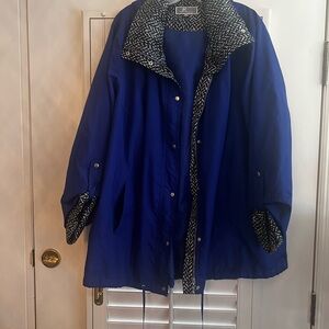 JM Collection Royal Blue Rain Jacket with Patterned Trim